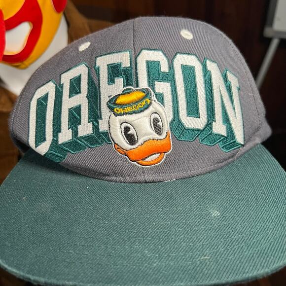 Vintage 90s Oregon College Snapback Hat Gray Teal Duck Mascot NCAA Retro OSFA - Picture 3 of 4